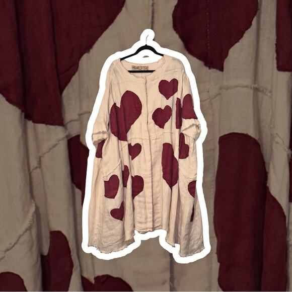 Magnolia Pearl Kimi Koat in Love ❤️ Linen Heart Appliqué Jacket, One Size, Rare - Picture 5 of 14